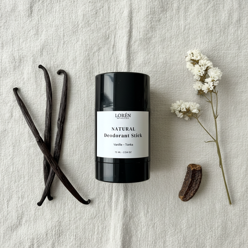 Natural Deodorant Stick Vanille Tonka – Flat Lay